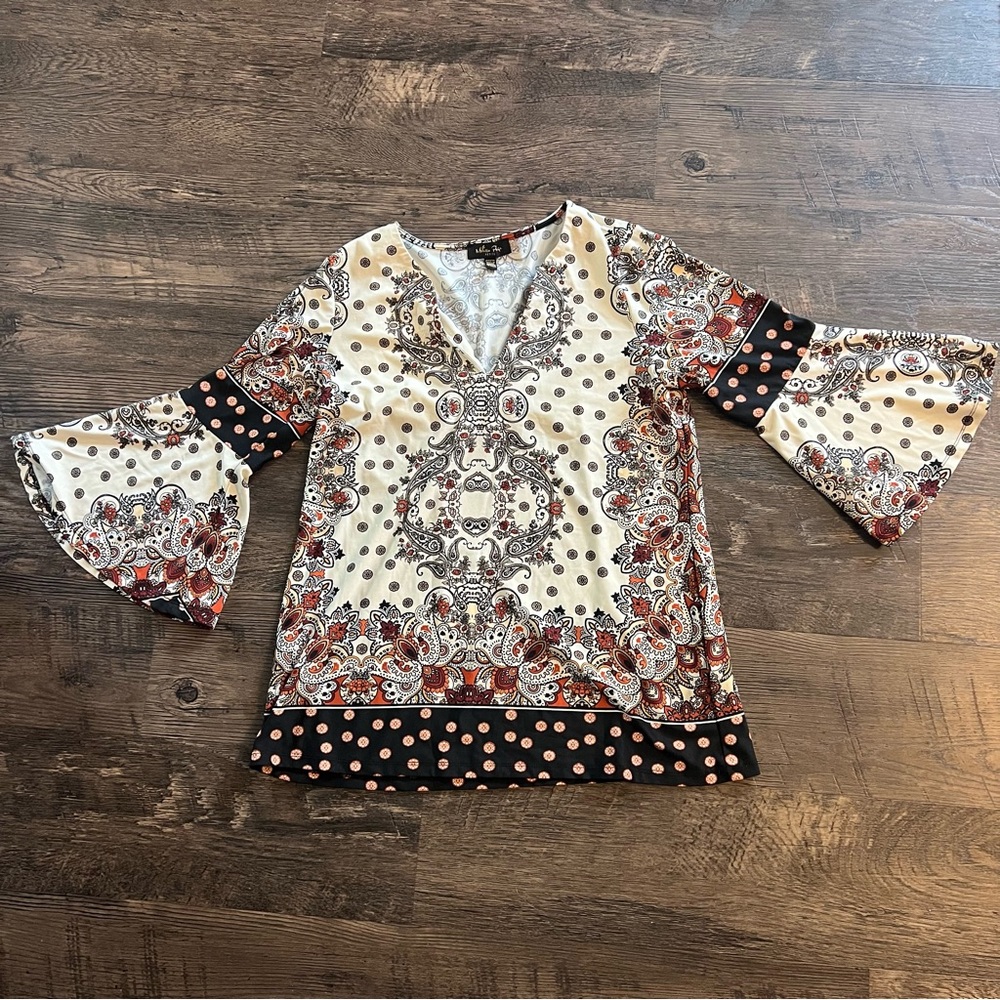 Melissa Paige Multicolor Paisley Bell Sleeve Blouse